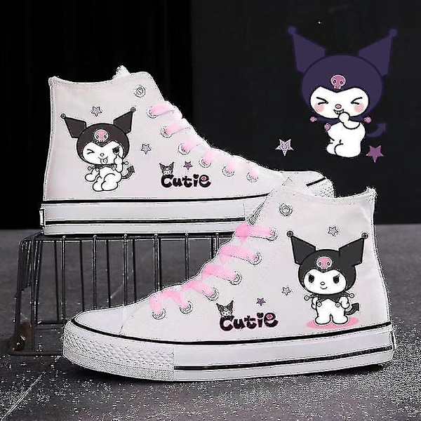 Sanrio Kuromi Canvas Shoes High-top Casual Sneakers Campus Presenter för pojkar Flickor Studenter Ny parplattform Zapatos De Mujer 2 b 44