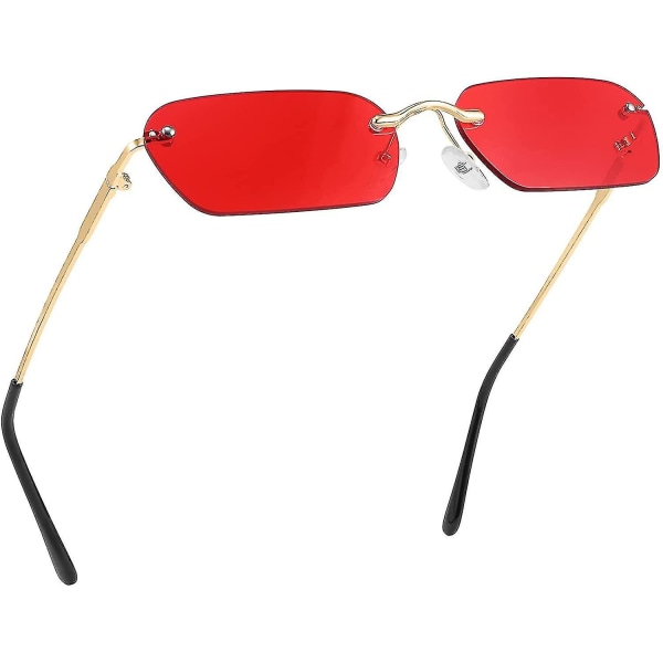 Retro små smala båglösa solglasögon Clear Eyewear Vintage rektangulära solglasögon för kvinnor män Red