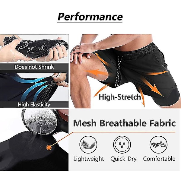 Anime Print 2 i 1 Gym Shorts för män, atletiska träningsshorts med foder, Bodybuilding Training Running Jogging Quick Dry Black 9 L