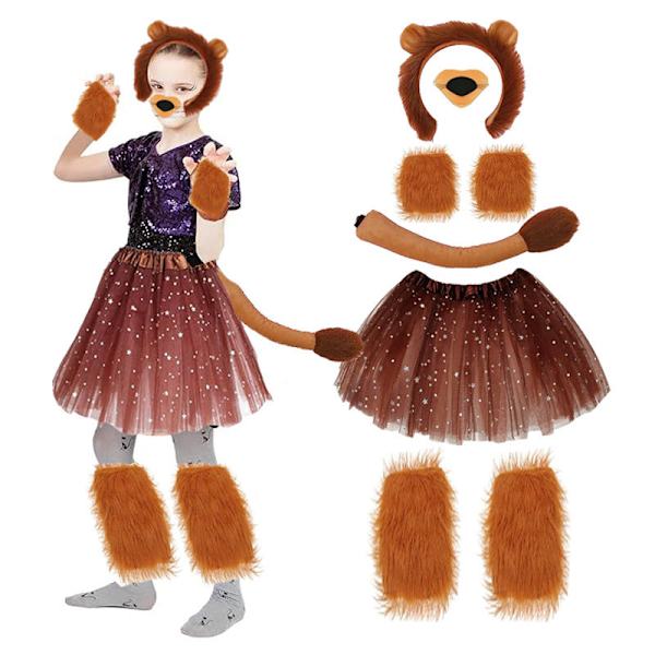 Headband och svansset med lejonöron för barn och vuxna, halloween, cosplay, djurdräkt Large Lion Gloves Four-Piece Set