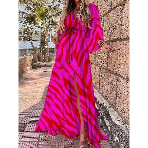 Sommar Maxi Klänning För Kvinnor Boho Print Bikini Cover Ups Beach Sundress Sexig Blommig Tunik Lång Klänning Baddräkt Vesido Feminino rosa hjärta M