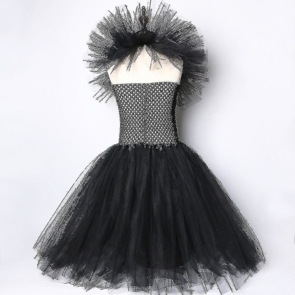 Halloween Kostymer Barn Flickor Svart Klänning Ankellängd Klänningar Devil Kostym Cosplay Outfits Horns Wings Only dress 12y