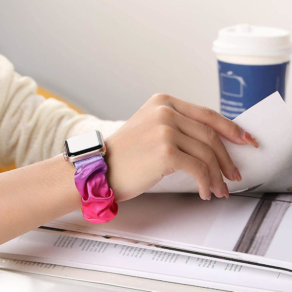 Fong Fong Kompatibel med Kompatibel med Apl Watch Hårring Mjukt mönster Printed tyg Armband Armband Dam Iwatch Elastic Scru 42  44 Rainbow colors