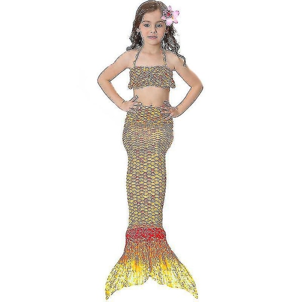 Barn Flickor Mermaid Tail Bikini Set Badkläder Baddräkt Simdräkt Orange 9-10 Years