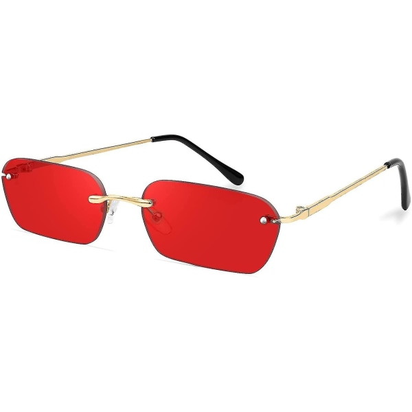 Retro små smala båglösa solglasögon Clear Eyewear Vintage rektangulära solglasögon för kvinnor män Red