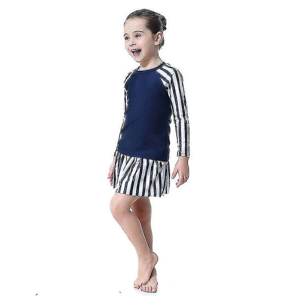 Barn Flickor Badkläder Klänning Mu Islamiska Beachwear Burkini Baddräkt Set H Navy Blue 11-12 Years