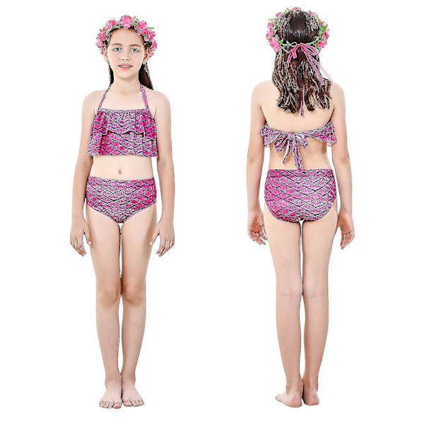 Barn Flickor Mermaid Tail Bikini Set Badkläder Baddräkt Simning Kostnad Inklusive Garland Pannband Färg 8 4-5 år