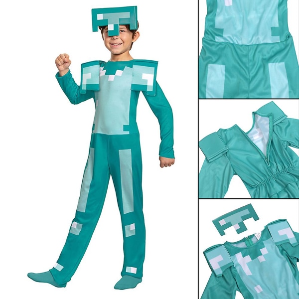 Minecraft-dräkt för barn Klassisk diamant-pansarkostym för pojkar Flickor Temafest Rollspel Utklädningsdräkt L