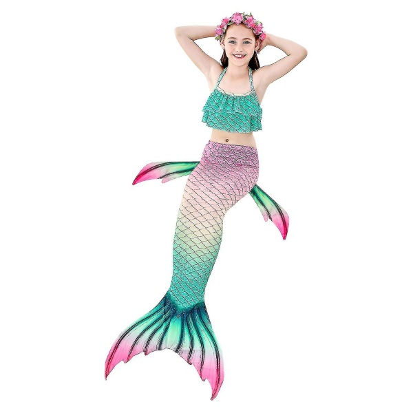 Barn Flickor Mermaid Tail Bikini Set Badkläder Baddräkt Simning Kostnad Inklusive Garland Pannband Färg 2 4-5 år