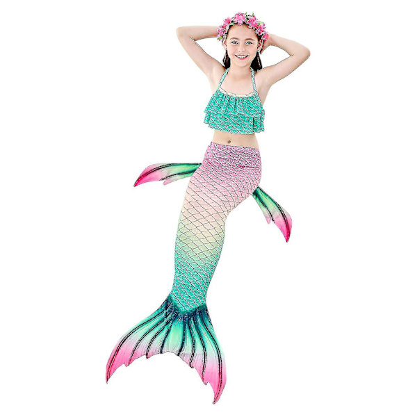 Barn Flickor Mermaid Tail Bikini Set Badkläder Baddräkt Simning Kostnad Inklusive Garland Pannband Färg 2 4-5 år