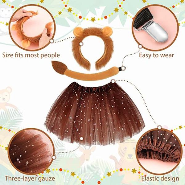 Headband och svansset med lejonöron för barn och vuxna, halloween, cosplay, djurdräkt Large Lion Gloves Four-Piece Set