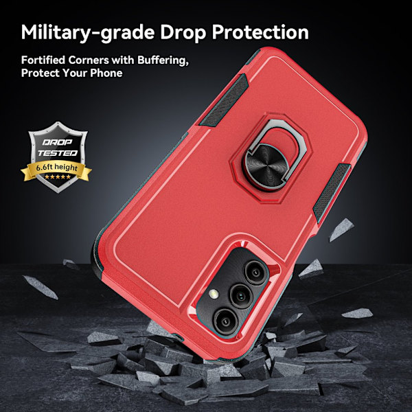 Elegant Choise phone case med ringställ för Samsung Galaxy A14 5G Shockproof Armor Cover, svart red