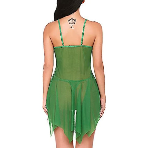 Damunderkläder Set Mjuk Babydoll Spetskopp Sling Nattkläder Mesh Chemise Sovkläder Klänning Green S