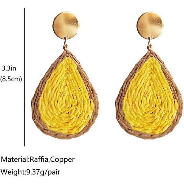 Bohemian Woven Straw Wicker Raffia Rotting Dingle Örhängen Geometriska Circle Round Drop Earrings yellow teardrop