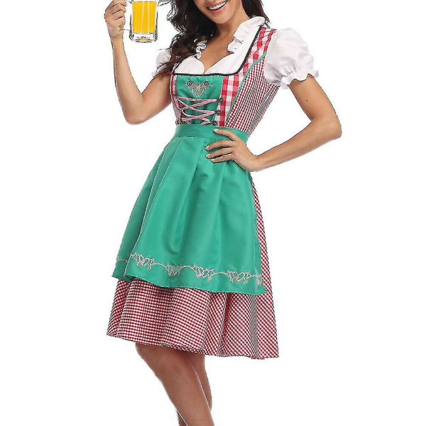 Oktoberfestdräkt för kvinnor Vuxen Dirndl tysk traditionell bayersk ölkarneval Fraulein Cosplay jungfruklänning Green S
