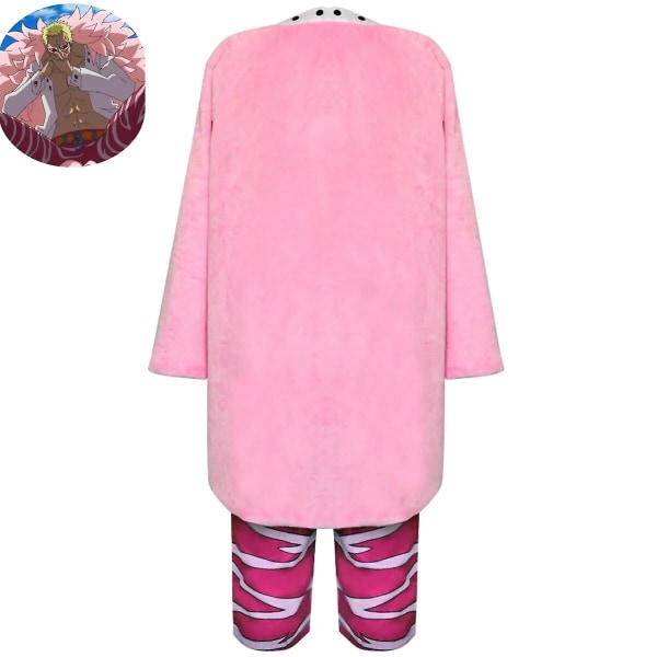 Anime One Cos Piece Doflamingo Cosplay Fantasia Kostym För Vuxna Män Jacka Byxor Glasögon Halloween Carnival Kostymer För Man XXL