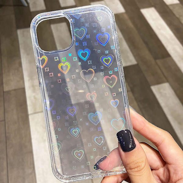 Kompatibel med Iphone 13 Pro Max Case, Klar Laser Glitter Bling Circular Mjuk & Flexibel TPU Och Hård Pc Stötsäker Case För Kvinnor Flickor C Heart  Clear
