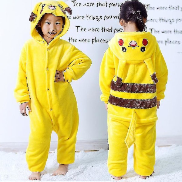 Barn Onesie Flanell Pyjamas Tecknad Djurfigur Kostym Med Huva Vinter Hem Kostym För 140 Yards Pikachu