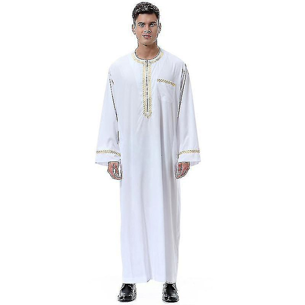 Herr Mu Saudi Robe Kaftan Dubai Tunika Long Top Blus Thobe Kläder A white L