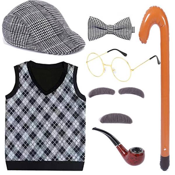 3-12 år Barn 100 dagar i skolan Gubbedräkt Morfar Fyndklänning Cosplay Outfits Set Presenter Black A 3-4Years