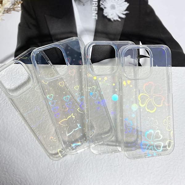 Stötsäkert phone case, klar laserglitter Bling cirkulär mjuk flexibel TPU och hård dator Butterfly Clear
