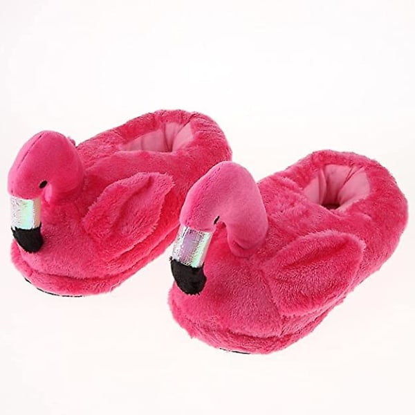 Plysch tofflor för vuxna unisex flamingo tofflor för vinter höst (cv-3) rose red