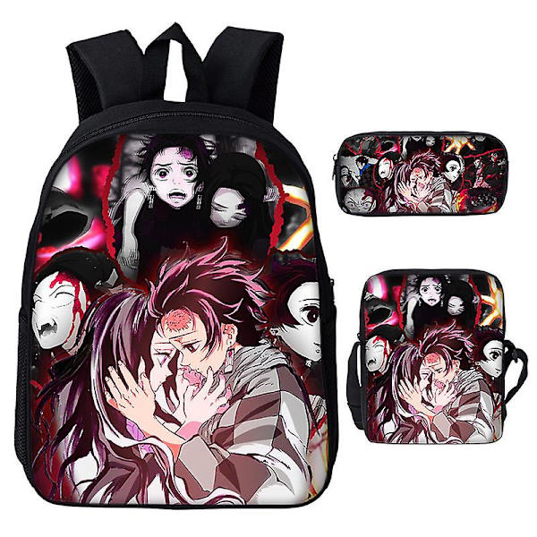 3st/ set Japan Anime Demon Slayer Studenter Pojkar Flickor Skolväska Ryggsäck Barn Tonåring Tecknad Oxford Vattentät skolväska Clear 17 Inches