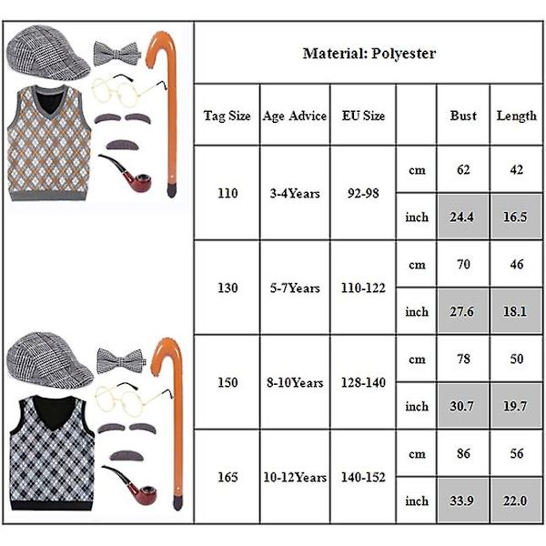 3-12 år Barn 100 dagar i skolan Gubbedräkt Morfar Fyndklänning Cosplay Outfits Set Presenter Black A 3-4Years