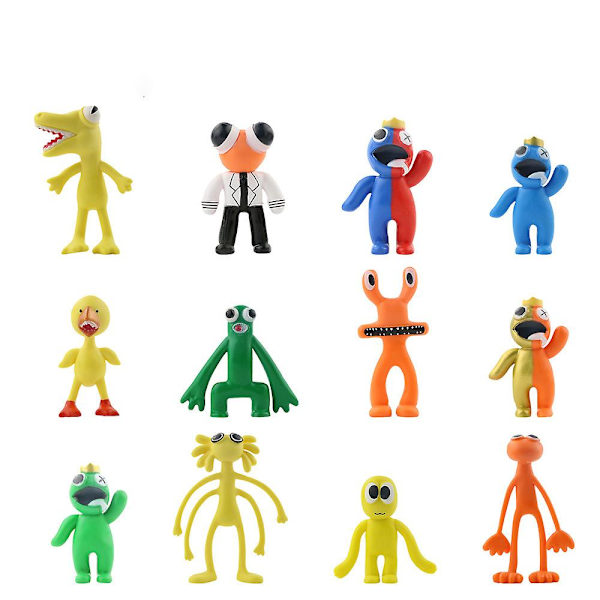 Regnbågsvänner Anime Figur Kawaii docka Tecknad modell Spel Karaktär Rosa Blå Monster Ornament Leksaker Barn Julklappar C 12pcs