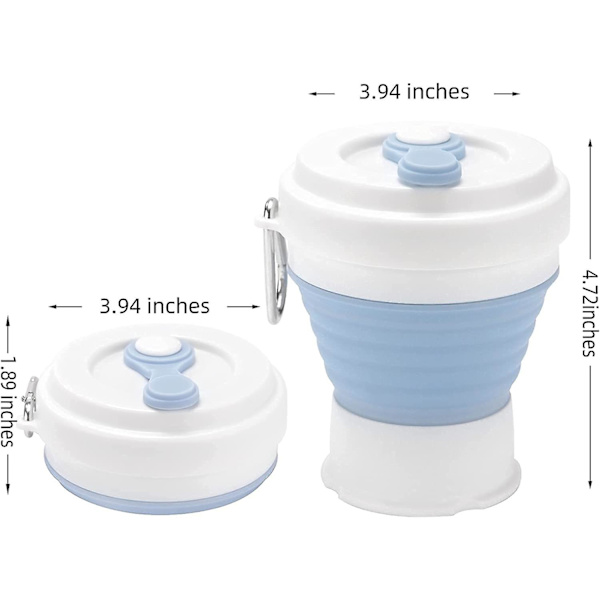 Silikonvikbar kaffekopp, återanvändbar bärbar hopfällbar resekopp med lock, camping- eller munvattenkopp, 12 Oz läckagesäker, Bpa-fri (grå + lig null none