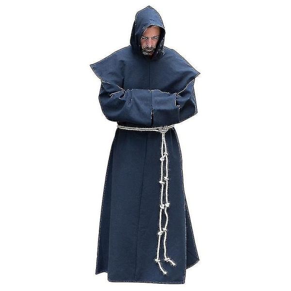 S-5xl Renässansmunk Prästerskap Vana Scapular Friar Dräkt Religiös Helgonklänning Dräkt Män Präst Huva Cowl Halloween Outfit Gray XXXL