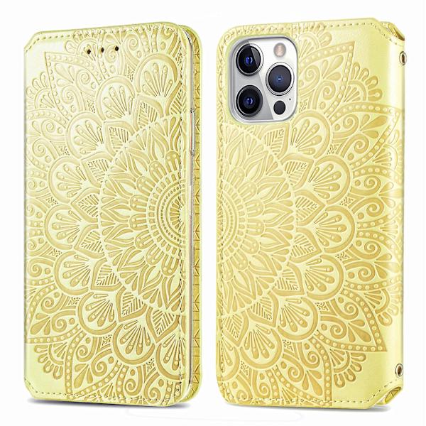 Case för Iphone 12 Pro plånboksmönster Etui Handytasche Coque präglat cover - guld null none