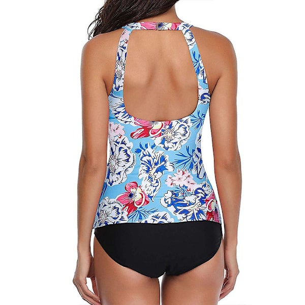 Kvinnor Hawaiian Sport Tankini Bikini Set Badkläder Väst Top Hög midja Beachwear Baddräkt Badkläder Badkläder Ljusblå M