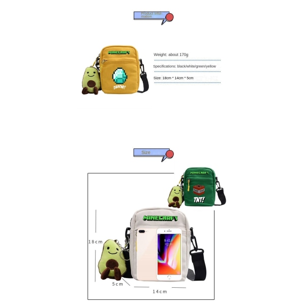 Minecraft Student Axelväska Casual Tecknad Vit ~ 3