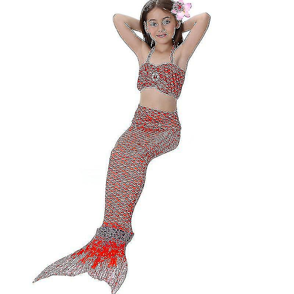 Barn Flickor Mermaid Tail Bikini Set Badkläder Baddräkt Simdräkt Red 8-9 Years