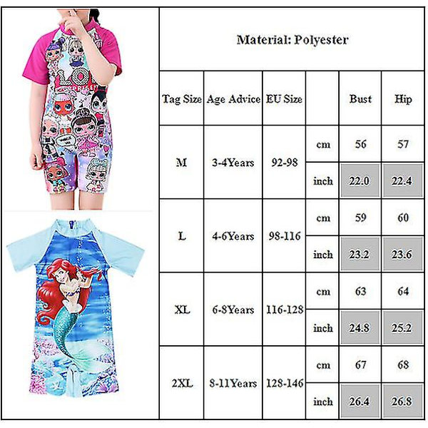 Barn Flickor Baddräkt Barbie Sofia Mermaid Jumpsuit i ett stycke Beachwear_a Sofia 6-8 Years
