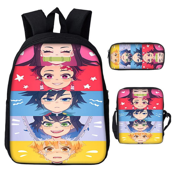 3st/ set Japan Anime Demon Slayer Studenter Pojkar Flickor Skolväska Ryggsäck Barn Tonåring Tecknad Oxford Vattentät skolväska Orange 19 inches