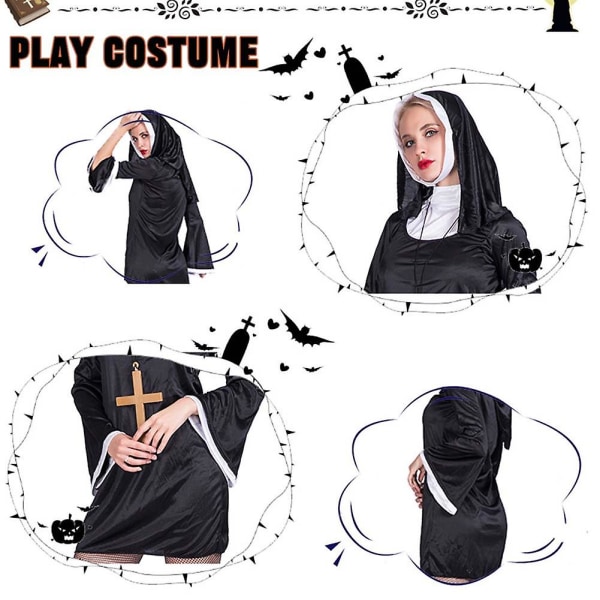 Halloween Nunna Cosplay-kostym med huva Multipurpose Cosplay-kläder för fest Naughty Nun M