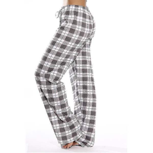 Damrullar i flanell med fickor för kvinnor, mjuka rutig pyjamasbyxor i flanell för kvinnor gray M