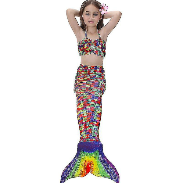 Barn Flickor Mermaid Tail Bikini Set Badkläder Baddräkt Simdräkt F Multi 9-10 Years