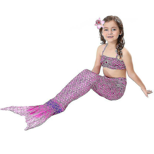 Barn Flickor Mermaid Tail Bikini Set Badkläder Baddräkt Simdräkt_y Purple 10-11 Years