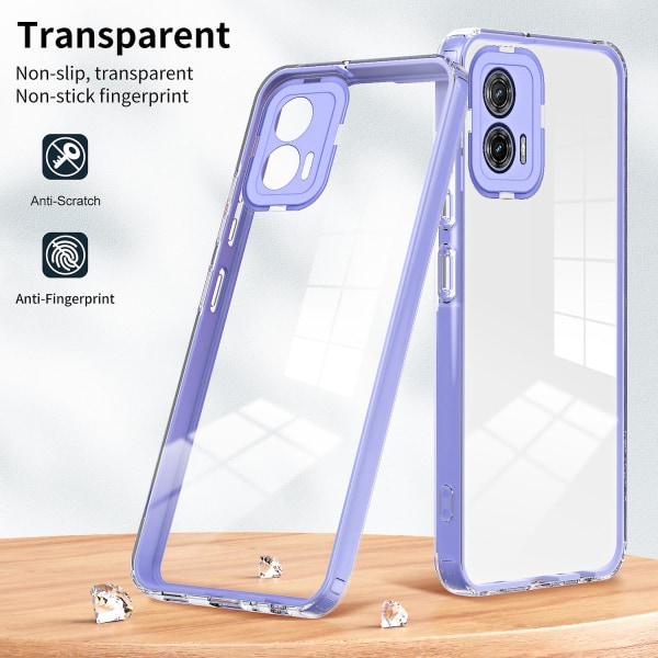 För Motorola Moto G73 5g Tpu Bakplatta + PC-ram + PC-kameraring Case 3-i-1 Transparent anti- cover Purple