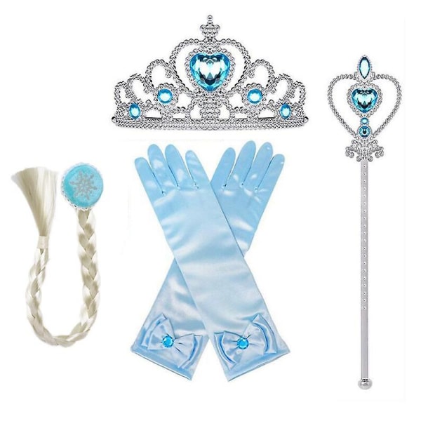 Uporpor Frozen Prinsessan Elsa LED-Ljusklänning för Flickor Barn Cosplay Festkläder Snödrottningen Karneval Jul Bal Klänning 4pcs set no dress 130cm