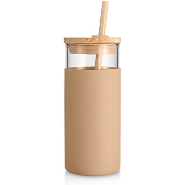 tronco 20 oz glasglas glas vattenflaska sugrör Silikon skyddshylsa bambu lock - BPA fri - bärnsten Amber 1 Count (Pack of 1)
