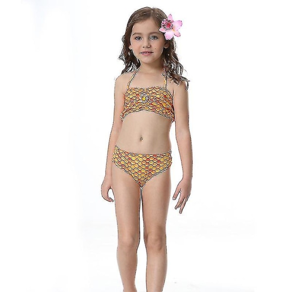 Barn Flickor Mermaid Tail Bikini Set Badkläder Baddräkt Simdräkt F Orange 9-10 Years