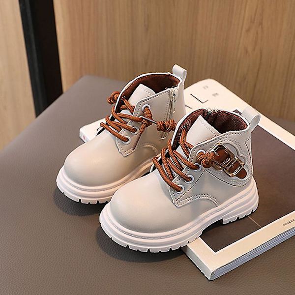 Unisex ankelstövlar för barn Snörning stridsstövel Sidodragkedja Casual Bootie Halksäker skola Beige EU 23.5