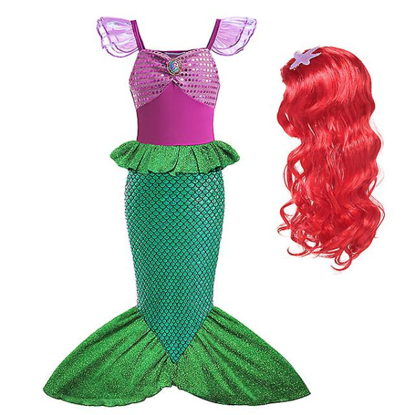 Disney Lilla Sjöjungfrun Ariel Prinsessdräkt Barnklänning För Flickor Cosplay Barn Karneval Födelsedagsfest Kläder Sjöjungfrun Klänning V 6T(size 130) 2pcs Mermaid Set