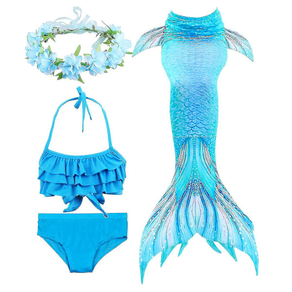 Barn Flickor Mermaid Tail Bikini Set Badkläder Baddräkt Simning Kostnad Inklusive Garland Pannband Färg 13 4-5 år
