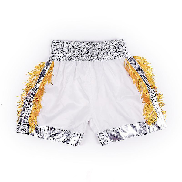 Muay Thai Shorts med tofsar Boxningsshorts Dam Herr Barn Andningsbar Satin Kickboxning Träningsbyxor Mma Kampsport Utrustning LS002 Gold Tassels XXL