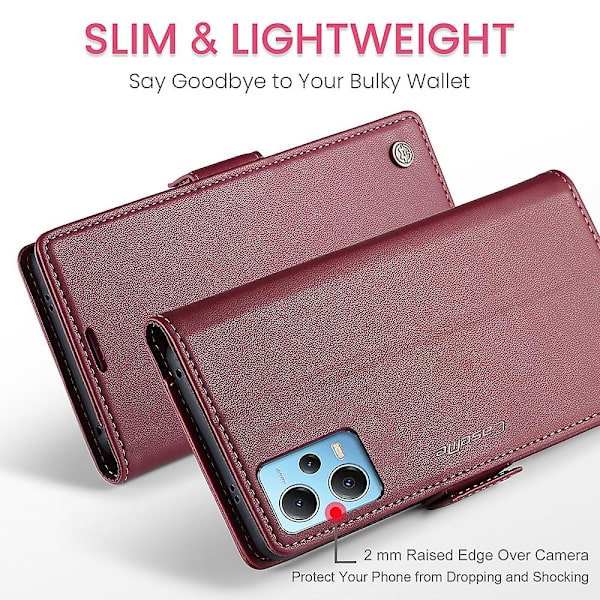 Caseme 023-serien för Xiaomi Redmi Note 12 5g (kina) / (indien) / (global) / Poco X5 5g Litchi Texture Rfid Blockerande case Läder Sta Red